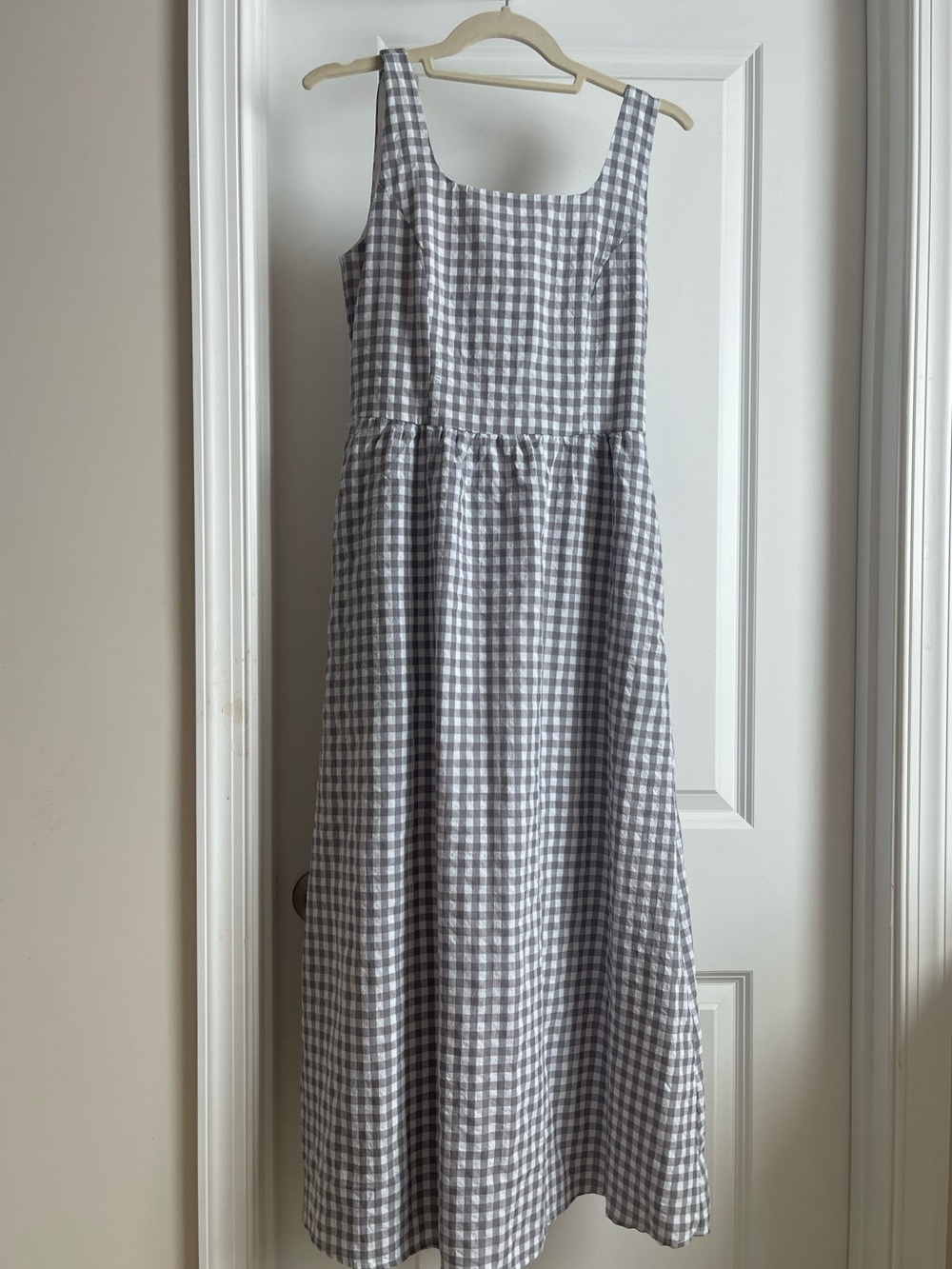 Women’s Grey Gingham Square Neck Summer Dress